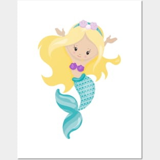 Little Mermaid, Cute Mermaid, Blonde Hair, Shells Posters and Art